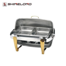 C080 Titanium Plated Rectangular Roll Top Chafing Dish Set / Chafing Fuel
